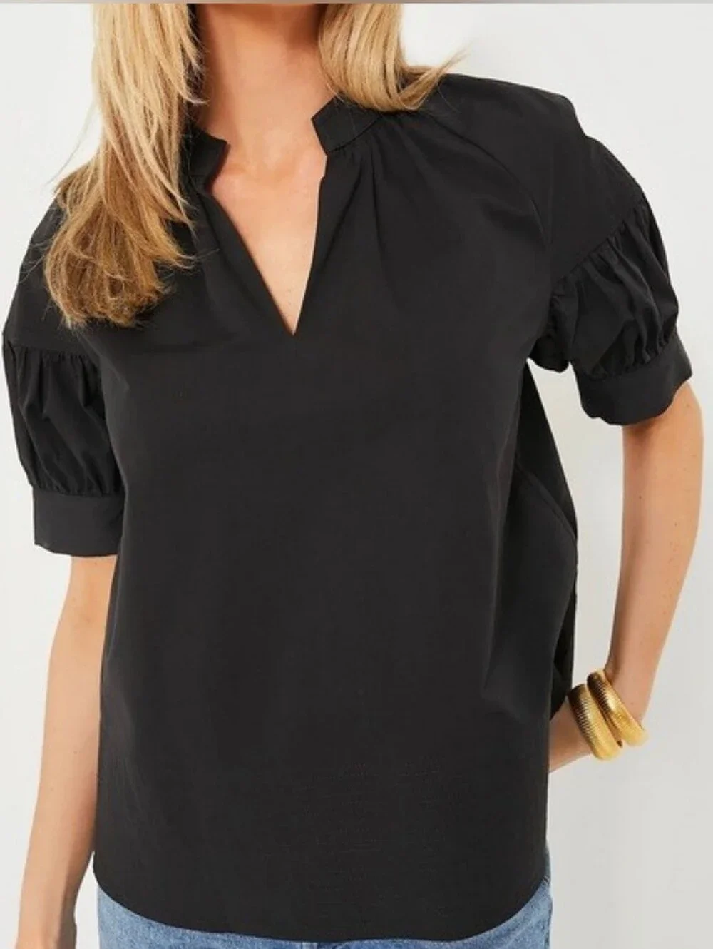 NWT Tuckernuck Ruthie Black Puff-Sleeve V-Neck Women's Top Plus Size XXL
